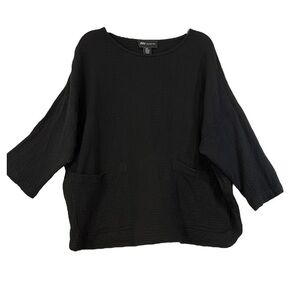 Jones New York 100% Cotton Gauze Tunic Relaxed Fit Patch Pockets Black Size 2X